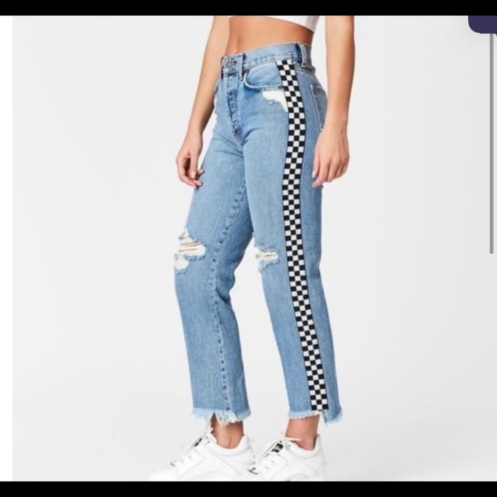 LF❕❕Carmar checkered side high waisted jeans❕24
